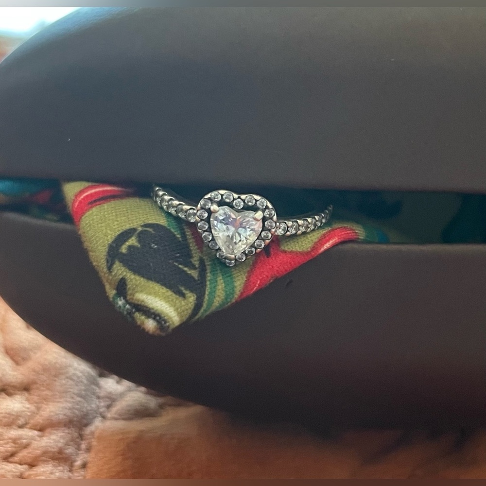 Pandora Heart-Shaped Silver Ring with CZ Clear Gemstone